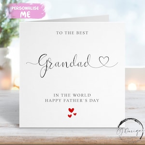 Tarjeta del Día del Padre para el Abuelo, el Mejor Abuelo del Mundo, Fuente de Corazón y Corazones Rojos, CUALQUIER TEXTO