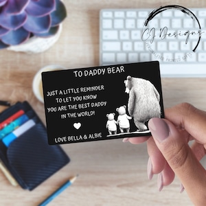 Carte portefeuille personnalisée en métal gravée papa ours pour la fête des pères, jumeaux ou jusqu'à 4 enfants, carte souvenir sentimentale en métal