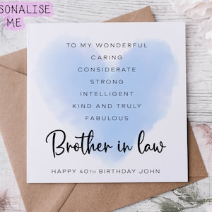 Carte d'anniversaire personnalisée beau-frère, carte d'anniversaire affirmation de coeur bleu, carte d'âge pour lui 30, 40, 50, 60 et 70 ans tout âge et nom
