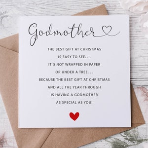 Tarjeta de Navidad para madrina, tarjeta para ella, poema de Feliz Navidad, tarjeta de felicitación personalizada