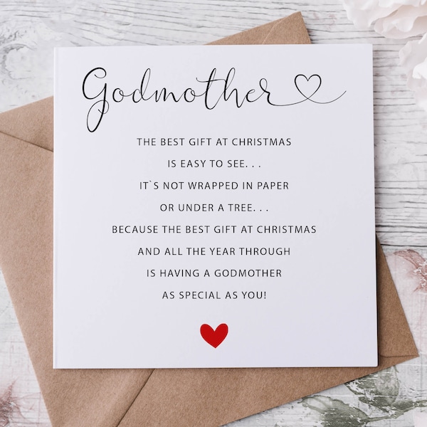 Christmas Card for Godmother, Card for Her, Merry Christmas Poem Personalised Greeting Card