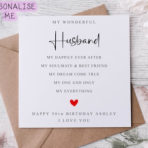 Carte d'anniversaire de mari personnalisée - carte de voeux âme soeur et meilleur ami personnalisée avec nom/âge pour lui 30e 40e 50e, 60e 70e