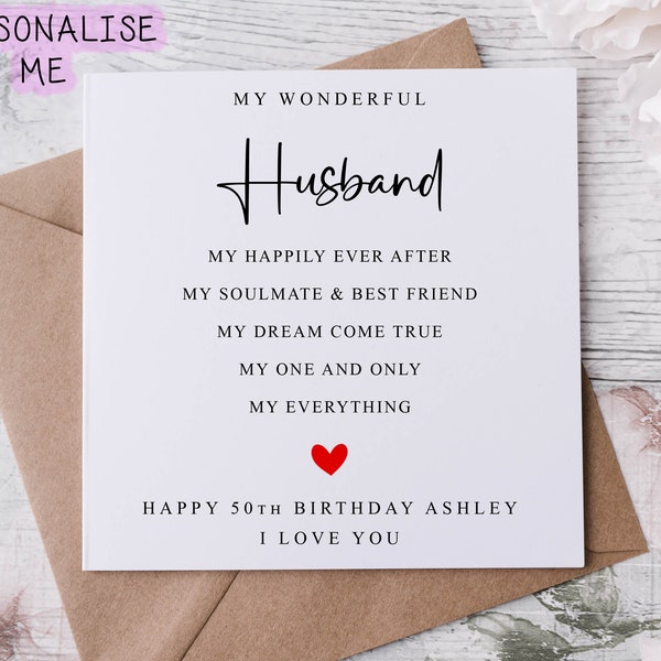 Personalised Husband Birthday Card- Soulmate & Best Friend Greeting Card Customised with Name/ Age For Him 30th 40th 50th, 60th 70th