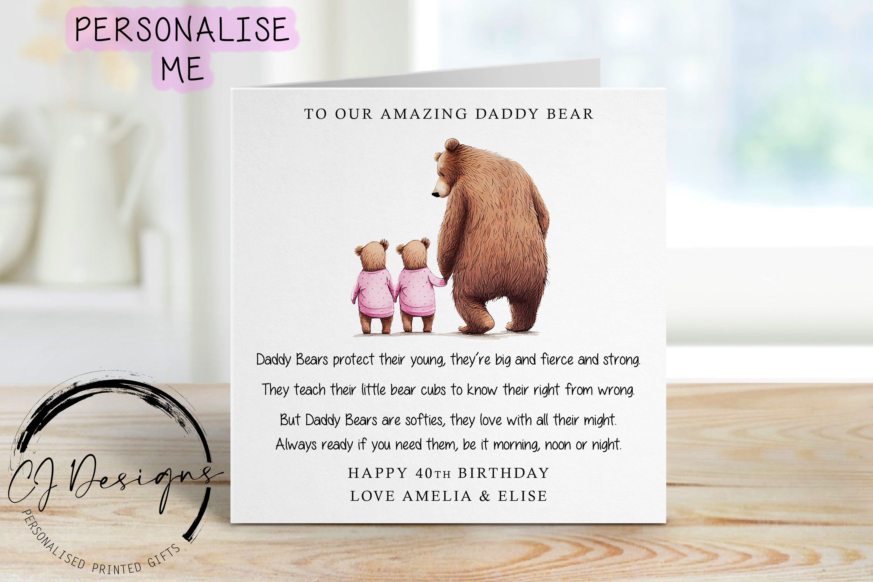 Old English Co. Happy Birthday Card For Mum Or Dad From Three Young Children - Cute Bear Cub Card 'From Your Little Bear Cubs' - Blank Inside Envelope