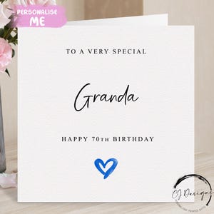 Tarjeta de cumpleaños personalizada para abuela, corazón azul CUALQUIER TEXTO/EDAD/Nombre 40.º 45.º 50.º 60.º 65.º 70.º 75.º 80.º 85.º 90.º 95.º 100.º