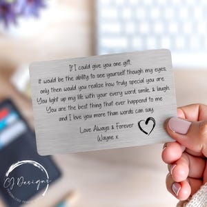 Sentimental Wallet Card for Him Her, Personalised Anniversary Gift, Romantic Keepsake for Boyfriend Husband Wife 'See Through My Eyes' Quote