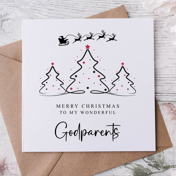 Christmas Card for Godparents with Christmas Tree Design, Wonderful Godparents Merry Christmas Greeting Card
