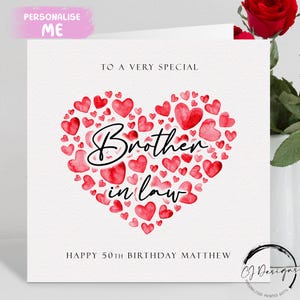 Carte d'anniversaire personnalisée beau-frère, coeurs rouges