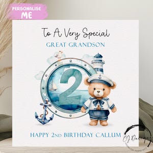 Personalisierte Urenkel Geburtstagskarte Teddybär Sailor Nautisches Thema Name & Alter - JEDES ALTER 1.2.3.4.5.6.7.8.9