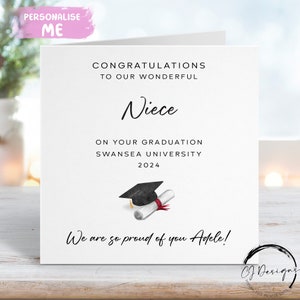 Carte personnalisée de remise des diplômes de nièce - avec capuchon et faites défiler - À mon/à notre nom et à l'université, TOUTE L'ANNÉE