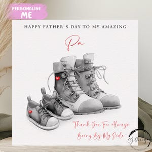 Tarjeta del Día del Padre, ilustración de botas/zapatos para adultos y niños. Gracias por estar siempre a mi lado. CUALQUIER TEXTO, pequeño o grande.