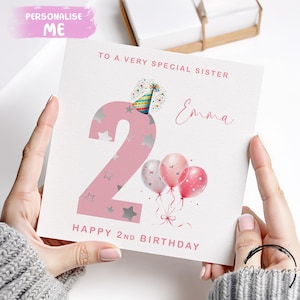 Personalisierte Geburtstagskarte für kleine Mädchen, rosa Zahl und Luftballons Geburtstagskarte Alter, 1