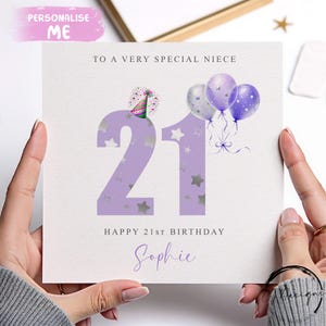 Carte d'anniversaire de nièce personnalisée, numéros d'âge lilas mauve N'IMPORTE QUELLE MENTION /ÂGE/nom 15e 16e 17e 18e 21e 30e 40e 45e 50e 60e 65e