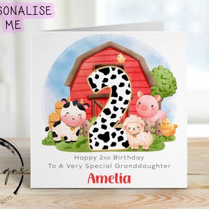 Cartão de aniversário personalizado para neta - Cartão de felicitações com tema de fazenda Nome/idade 1-10- 1º, 2º, 3º, 4º, 5º, 6º, 7º, 8º, 9º, 10º