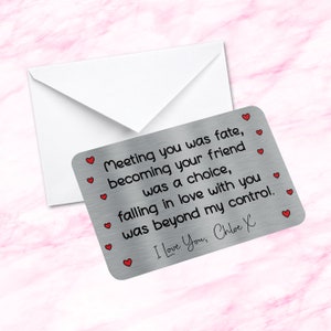Billetera de metal personalizada con el mensaje "Encuentro contigo, fue el destino", recuerdo sentimental, cita, regalo para prometido, esposo, esposa, novia, novio