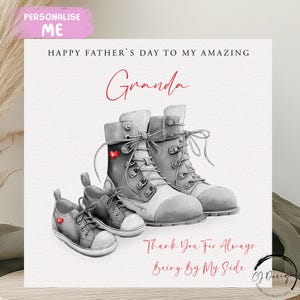 Tarjeta del Día del Padre para el Abuelo, Ilustración de Botas/Zapatos para Adultos y Niños -Gracias por estar siempre a mi lado- CUALQUIER TEXTO Tarjeta pequeña o grande