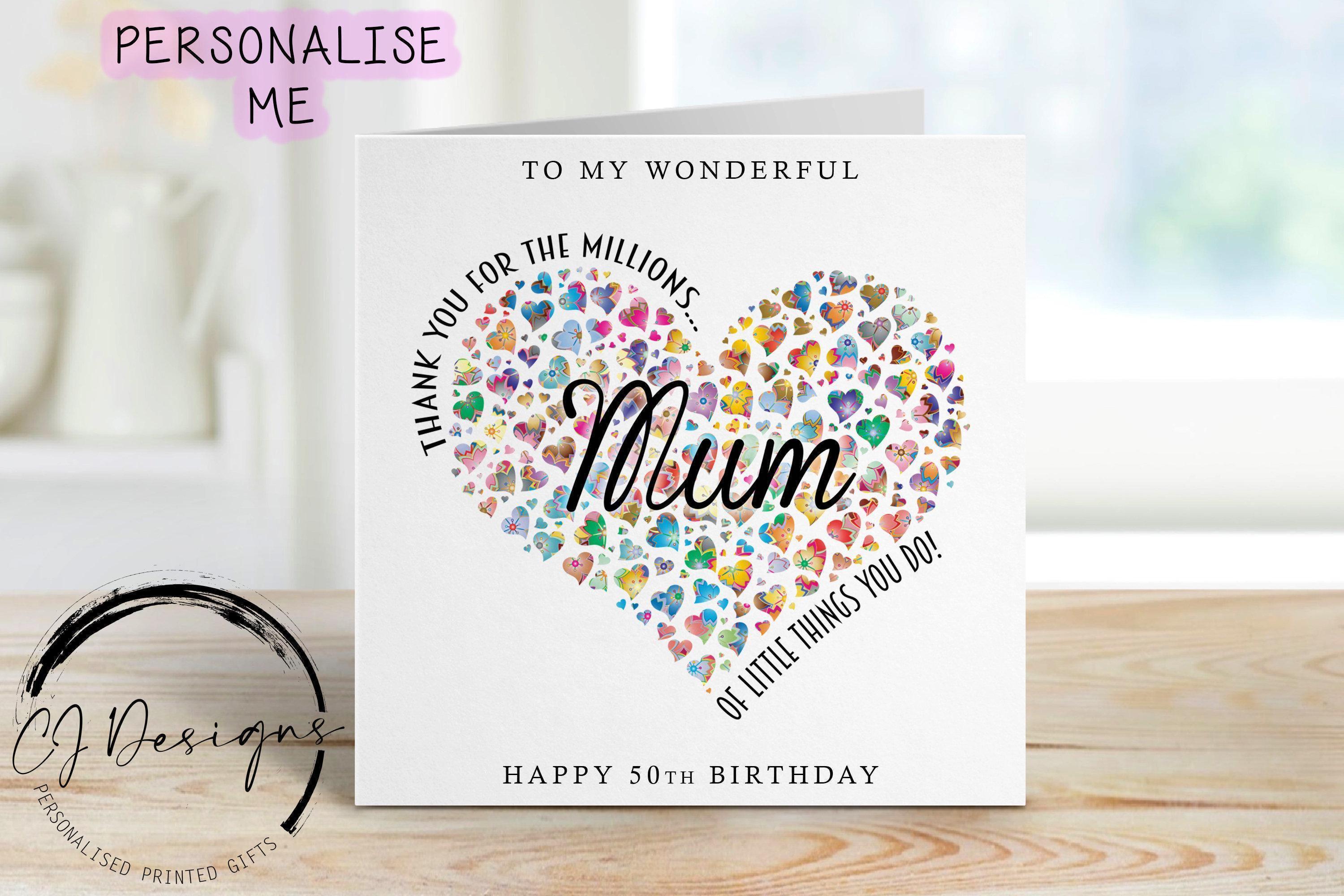 Biglietto d'auguri personalizzato per la sorella, con design a forma di cuore. - Italia