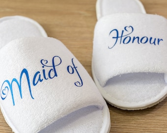 Maid of Honour Bridesmaid Slippers Personalised Wedding Slippers Bride, Bridesmaid Gift, Bridal Party , Hen Weekend Open Toes Spa Slippers