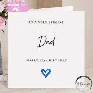 Biglietto di auguri personalizzato per il compleanno del papà, cuore blu QUALSIASI TESTO /ETÀ/ Nome 25° 30° 40° 45° 50° 60° 65° 70° 75° 80° 85° 90° 95° 100°