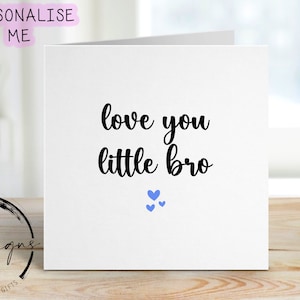 "Kleiner Bruder Geburtstagskarte mit Blauen Herzen - ""Love You Little Bro""."