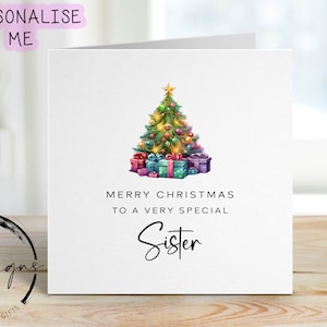 Carte de Noël spéciale arbre de Noël pour soeur avec carte-cadeau colorée pour elle