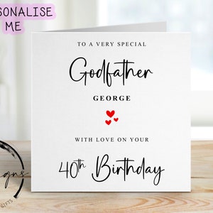 Biglietto di auguri di compleanno personalizzato per il padrino con qualsiasi età e nome - Biglietto a forma di cuore per lui, 16°, 18°, 21°, 30°, 40°, 50°, 60°, 70°, 80°, 90°