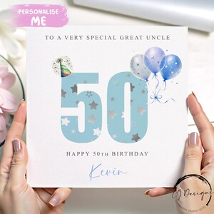 Carte d'anniversaire personnalisée grand oncle, numéros d'âge bleus N'IMPORTE QUELLE MENTION /ÂGE/nom 30e 40e 45e 50e 60e 65e 70e 75e 80e 85e 90e 95e