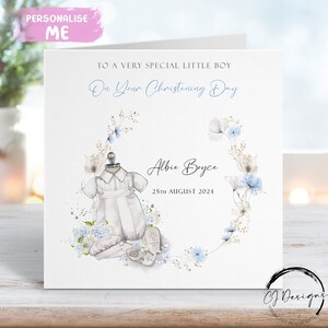 Biglietto di auguri personalizzato per il battesimo del bambino, ghirlanda floreale, biglietto di auguri con nome e data, ricordo del giorno del battesimo per lui