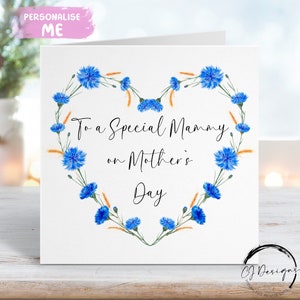 Carte de fête des mères Mammy - Couronne de papillons coeur floral fleurs bleues - Carte de voeux