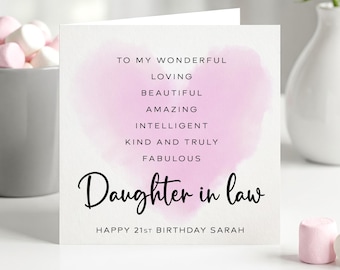 Birthday Card for Daughter in law, Personalised Pink Heart Affirmation