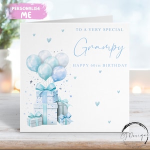 Carte d'anniversaire Grampy personnalisée bleu pâle Cadeaux et ballons Tout âge 40e 45e 50e 55e 60e 65e 70e 75e 80e 80e 85e 90e 100e