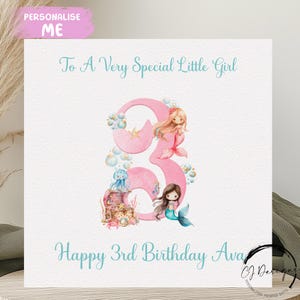 Cartão de aniversário personalizado para menina, nome de sereia rosa/cartão de felicitações para qualquer idade, 1º 2º 3º 4º 5º 6º 7º 8º 9º 10º lembrança