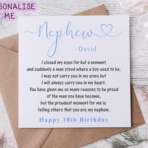 Personalised Nephew Birthday Card I Closed My Eyes Quote Coming of Age I/We, Medium or Large card 21st 30th