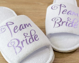 Team Bride Bridesmaid Slippers Personalised Wedding Slippers Bride, Bridesmaid Gift, Bridal Party , Hen Weekend Open Toes Spa Slippers