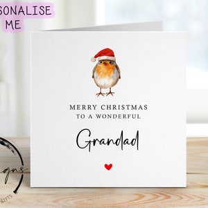 Kerstkaart voor opa met Robin met kerstmuts, vrolijk kerstfeest Wenskaart Eenvoudig ontwerp kerstkaart voor haar