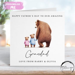 Tarjeta personalizada del Día del Padre para abuelo osito, para hasta 5 niños o GEMELOS. Tarjeta para abuelo y osito bebé con CUALQUIER VARIACIÓN y nombres.