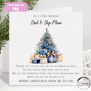 Gepersonaliseerde kerstkaart voor vader en stiefmoeder Ouders Blauwe kerstboom Gedichtenkaart voor stelletjes Kaart voor stelletjes van mij of ons