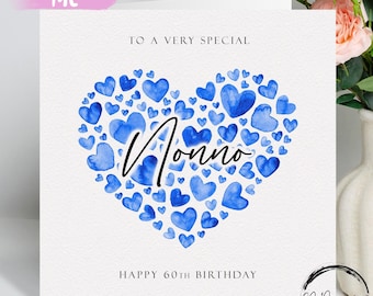 Tarjeta de cumpleaños personalizada para abuelo, corazones azules CUALQUIER TEXTO/EDAD/ 40.º 45.º 50.º 60.º 65.º 70.º 75.º 80.º 85.º 90.º 95.º 100.º