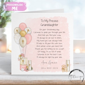 Personalised Granddaughter Christening Poem, Verse Card with Name and Date Greeting Card, Christening Day Keepsake For Her