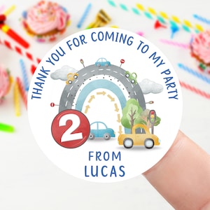 Adesivos de aniversário personalizados - Carros de 1 a 10 anos e bolsa de festa de aniversário para viagens rodoviárias Adesivo de agradecimento 37 mm / 45 mm / 51 mm / 64 mm - Etiquetas de cone doce