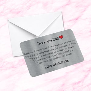Carte portefeuille en métal souvenir sentimental personnalisé Merci papa citation cadeau fête des pères