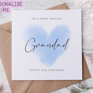 Carte d'anniversaire personnalisée grand-père, carte d'âge coeur bleu pour lui 30e, 40e, 50e, 60e, 70e 80e 90e tout âge