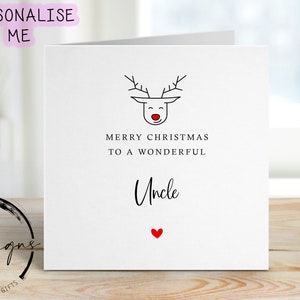 Kerstkaart voor oom met rode neus rendier, Merry Christmas-wenskaart Eenvoudig ontwerp kerstkaart
