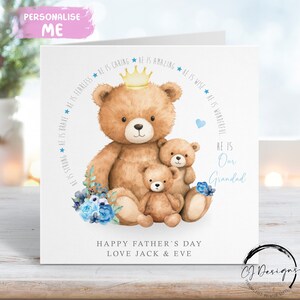 Tarjeta personalizada para el Día del Padre con un osito de peluche para abuelos de hasta 5 niños (abuelo y osito) - Cualquier texto