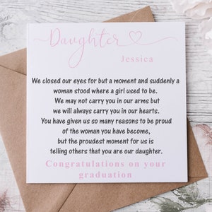 Carte personnalisée de remise des diplômes pour fille Citation J'ai fermé les yeux L'âge adulte Je/Nous