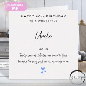 Carte d'anniversaire personnalisée oncle, vraiment spéciale - coeurs bleus TOUT TEXTE/ÂGE 18e 21e 25e 30e 40e 50e 60e 65e 70e 75e 80e 90e