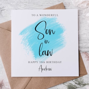 Biglietto di auguri di compleanno personalizzato per genero, biglietto per lui di qualsiasi età e nome 18°, 21°, 30°, 40°, 50°, 60°, medio o grande