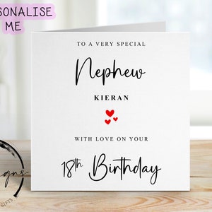 Biglietto di auguri di compleanno personalizzato per nipote con qualsiasi età e nome - Biglietto a forma di cuore per lui, 16°, 18°, 21°, 30°, 40°, 50°, 60°, 70°, 80°, 90°
