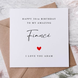 Carte d'anniversaire personnalisée fiancé/fiancé - carte de voeux personnalisée avec son nom et au choix pour elle ou lui 30e 40e 50e 18e 21e 60e 70e