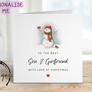 Carte de Noël meilleur fils et petite amie - Bonhomme de neige avec des rouges-gorges - Cartes minimales